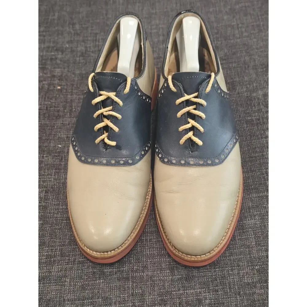 Vintage Dexter USA Saddle Shoes Men 10 Two Tone Leather Oxfords Cream Navy W758